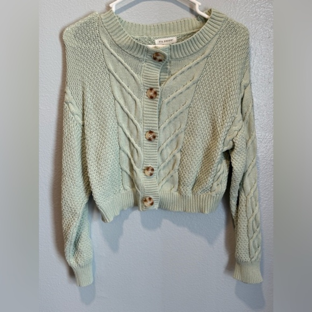 BLU Pepper Sage Green Cardigan Sweater Size Medium